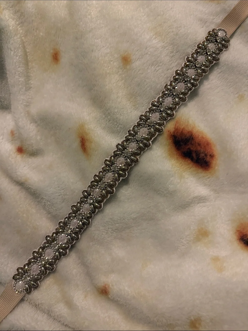 Altar'd State Silver Floral Beaded Belt with White Stones
